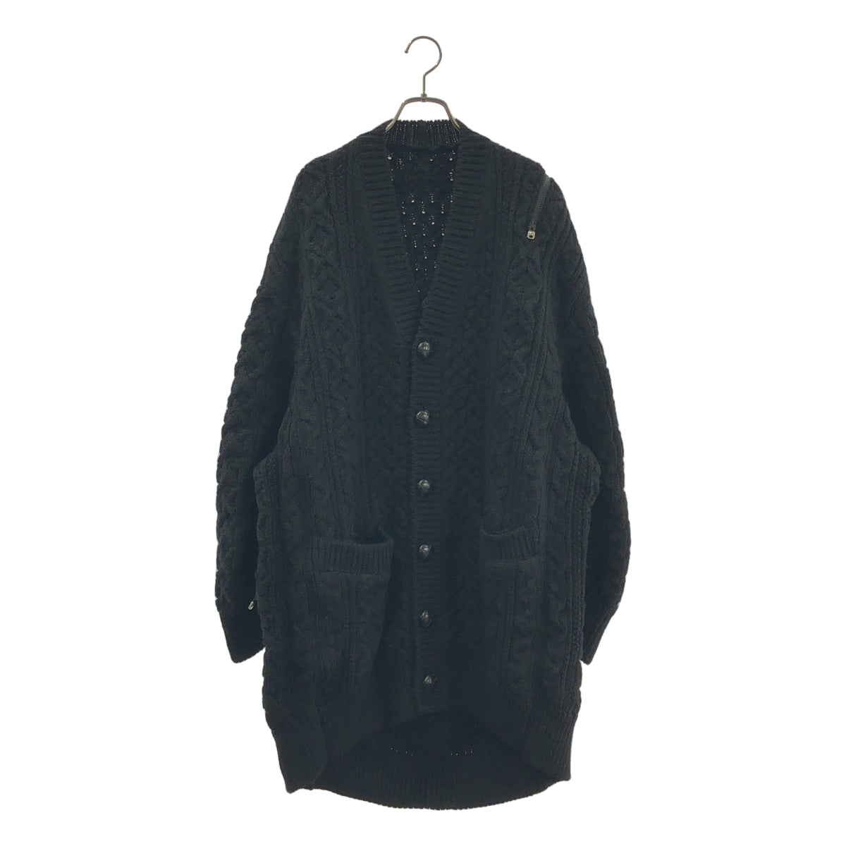 【新品】  TAKAHIROMIYASHITA The Soloist / タカヒロミヤシタザソロイスト | 2022AW | double zip balloon shaped aran pattern cardigan ダブルジップ バルーンシェイプ アランパターン ニットカーディガン | 44 | ブラック | メンズ