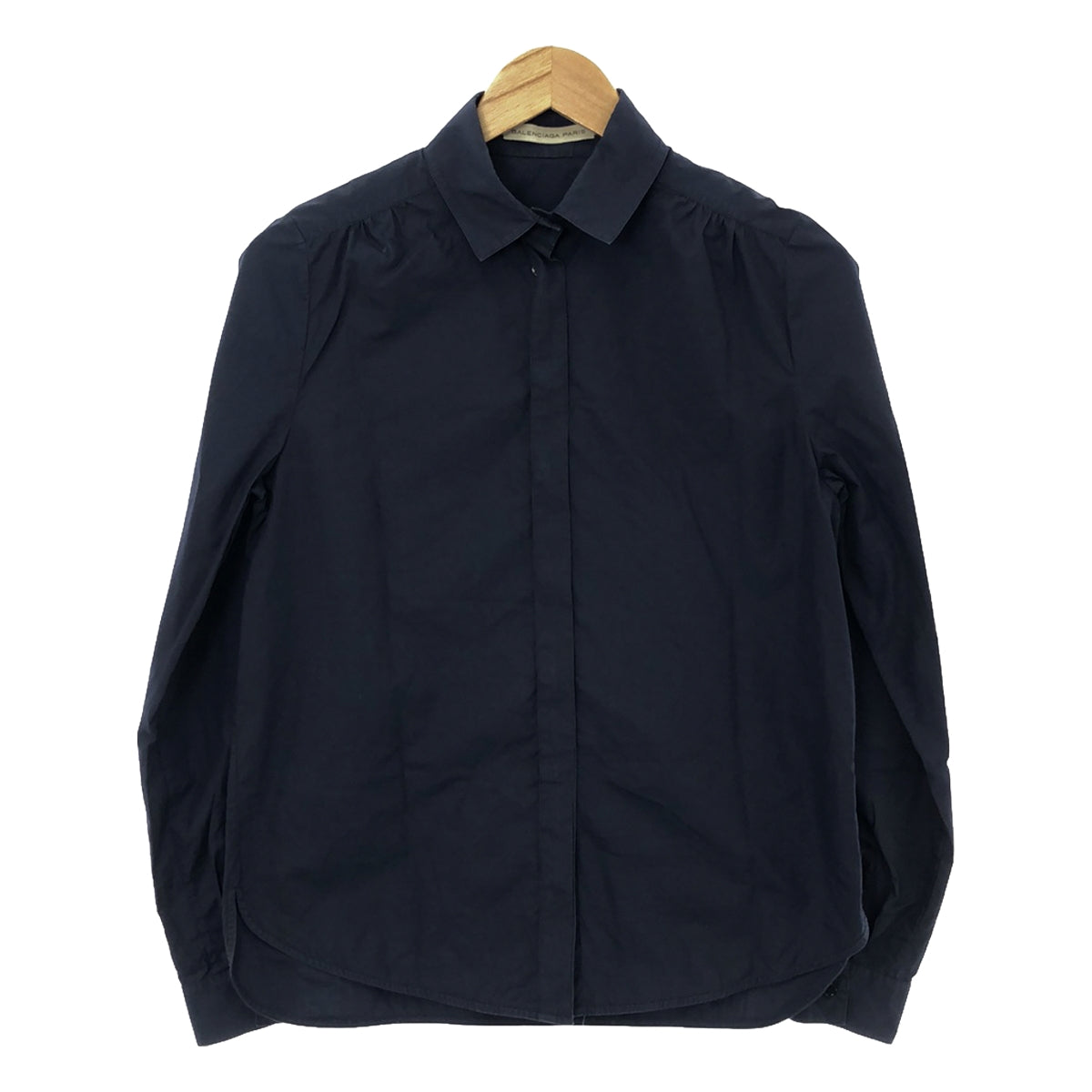 BALENCIAGA | Cotton fly front back gathered regular collar shirt | Size 36 | Navy | Women's