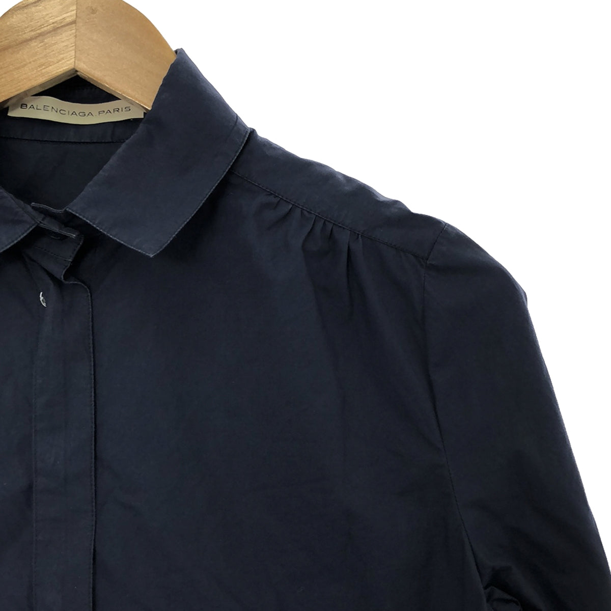 BALENCIAGA | Cotton fly front back gathered regular collar shirt | Size 36 | Navy | Women's