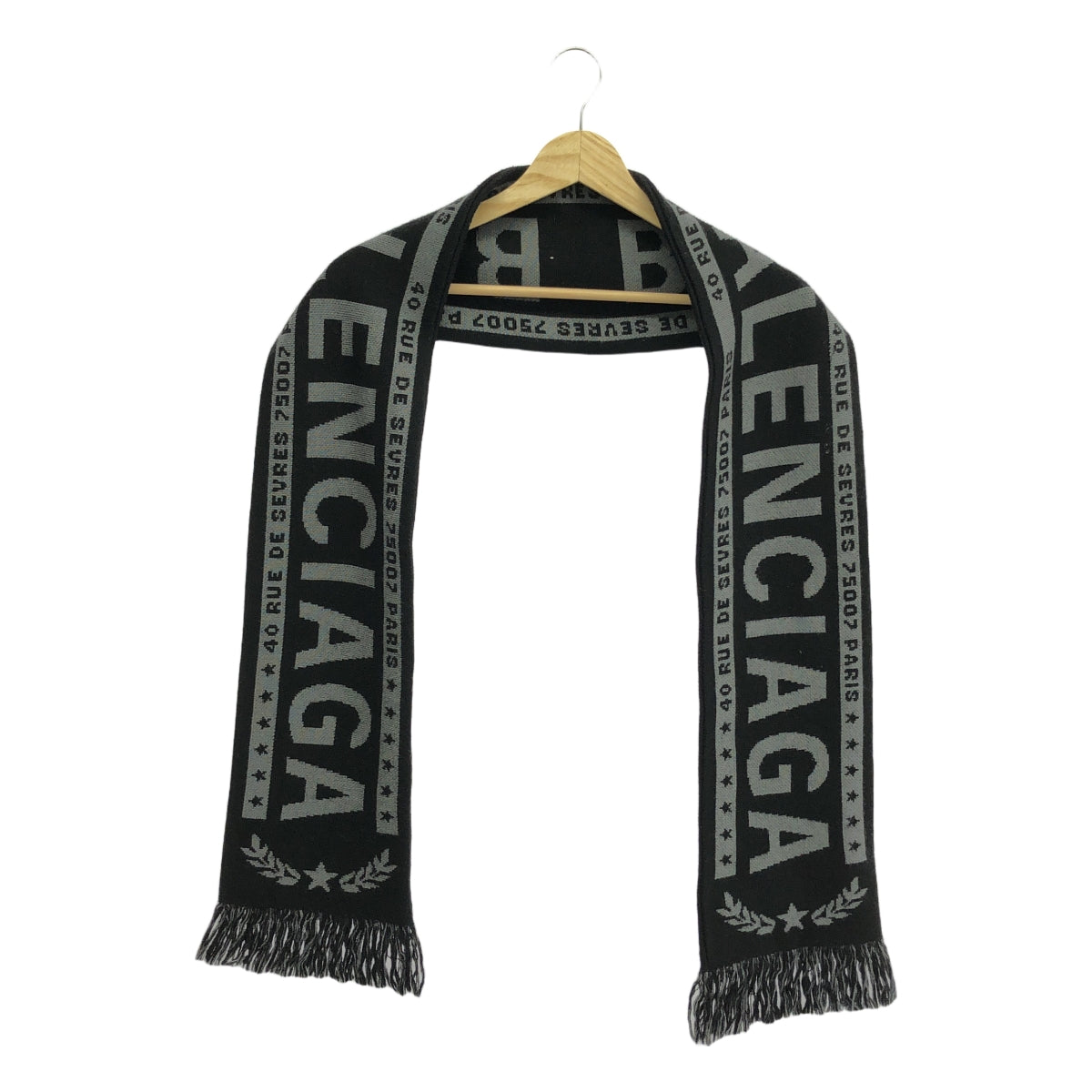 【美品】  BALENCIAGA / バレンシアガ | ロゴ フットボール マフラー | ブラック | メンズ