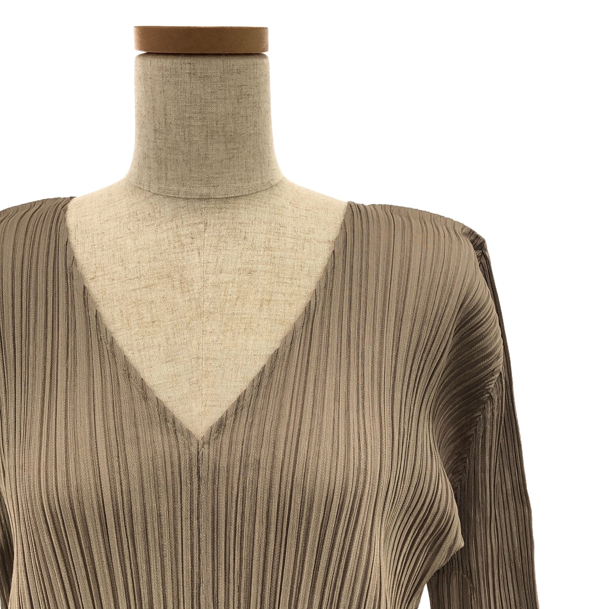 [Good Condition] PLEATS PLEASE ISSEY MIYAKE | V-neck A-line dress | Size 3 | Khaki | Women's