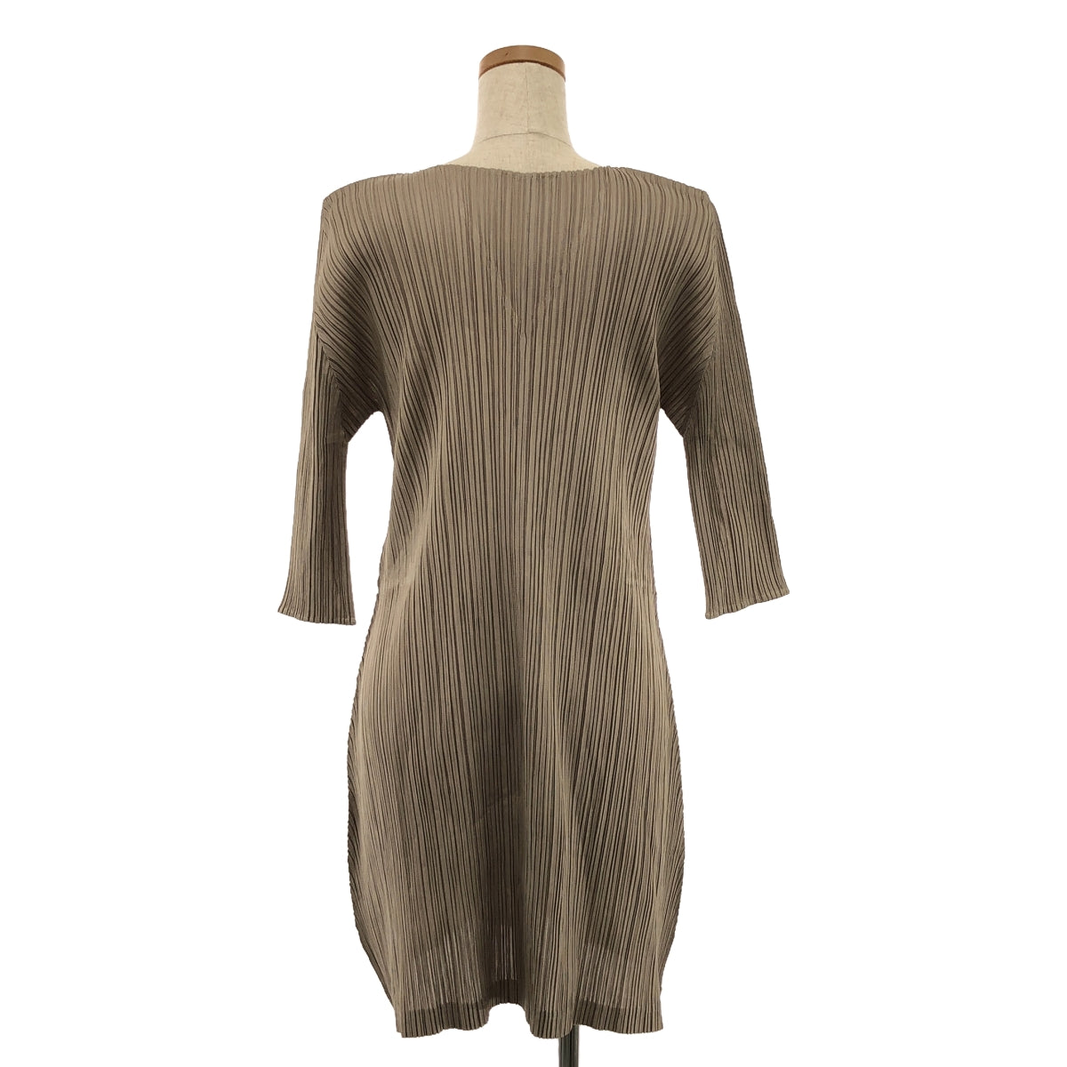 [Good Condition] PLEATS PLEASE ISSEY MIYAKE | V-neck A-line dress | Size 3 | Khaki | Women's