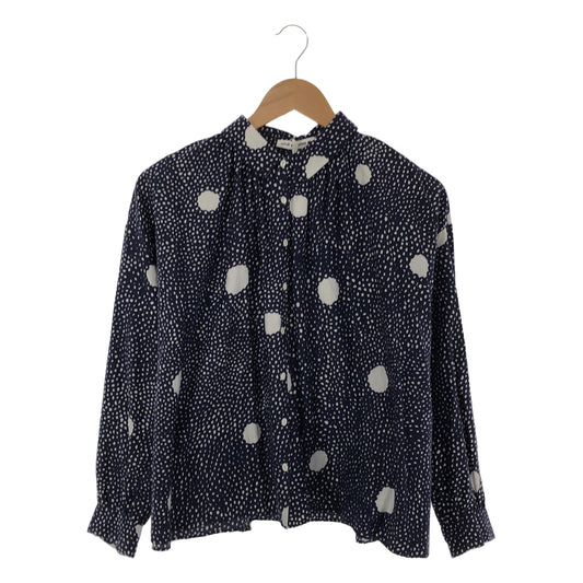 [Good Condition] mina perhonen | 2017 s/s | skum print gathered blouse | 36 | Navy/White | Women's