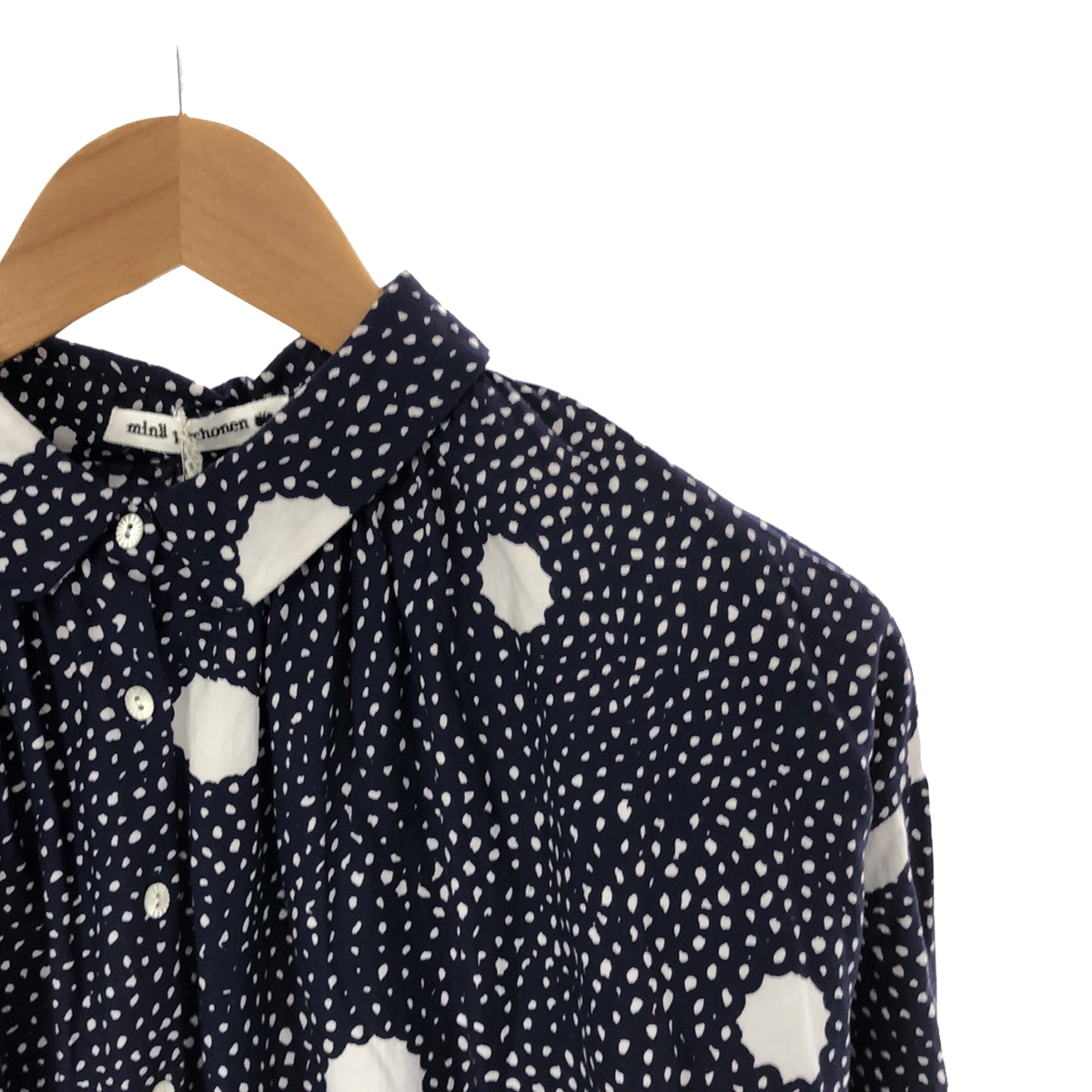 [Good Condition] mina perhonen | 2017 s/s | skum print gathered blouse | 36 | Navy/White | Women's