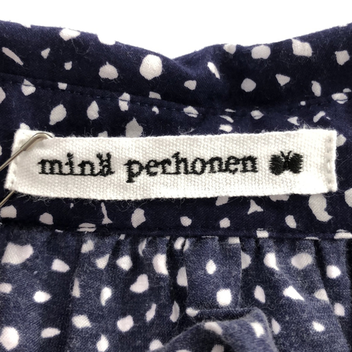 [Good Condition] mina perhonen | 2017 s/s | skum print gathered blouse | 36 | Navy/White | Women's