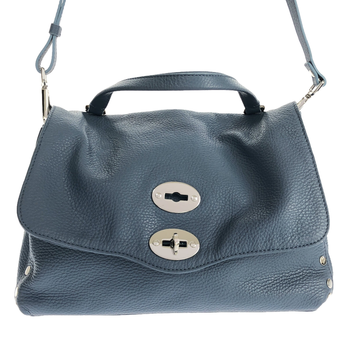 [品相良好] ZANELLATO |每日郵報 |帶側飾釘的雙向肩帶皮革手提包 |藍色 |女性的