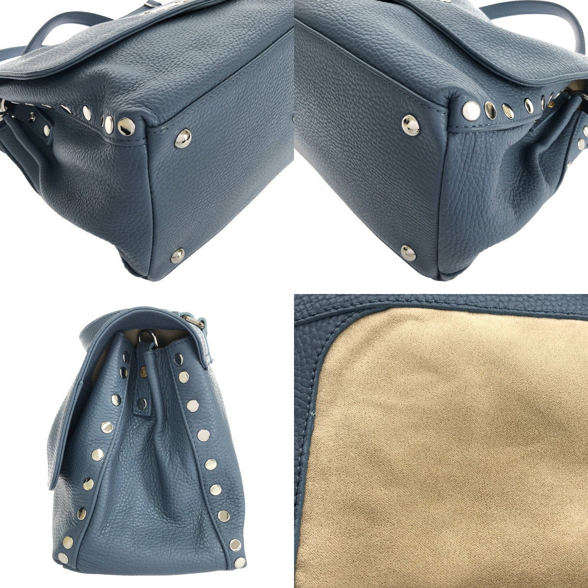 [品相良好] ZANELLATO |每日郵報 |帶側飾釘的雙向肩帶皮革手提包 |藍色 |女性的