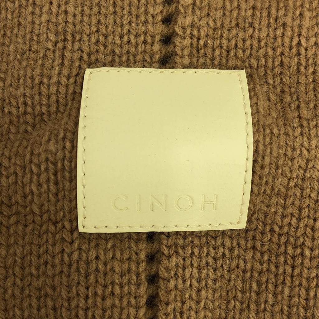 CINOH / チノ | OVER SIZE HI NECK KNIT / ロゴ レザーパッチ ハイネック ニット セーター | 36 | ブラウン | レディース