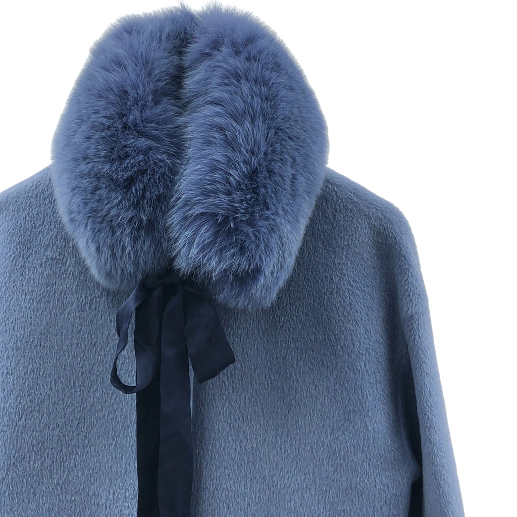 抽屜 | 女士豹紋無領短外套，帶毛領細節 | 全襯裡 | 藍色/棕色