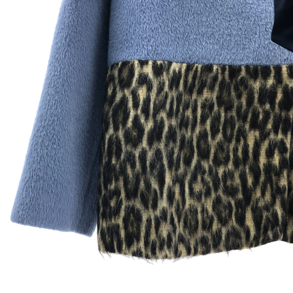 抽屜 | 女士豹紋無領短外套，帶毛領細節 | 全襯裡 | 藍色/棕色