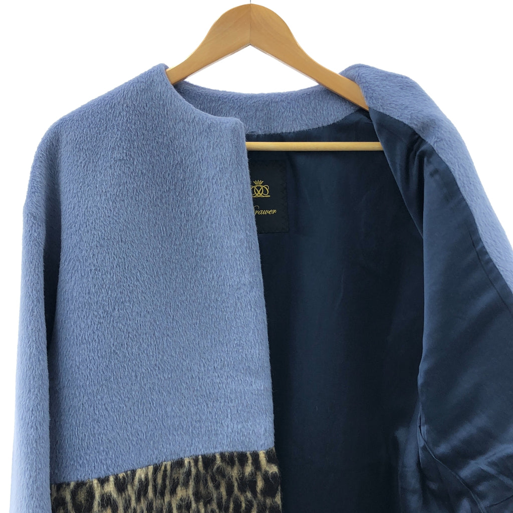 抽屜 | 女士豹紋無領短外套，帶毛領細節 | 全襯裡 | 藍色/棕色