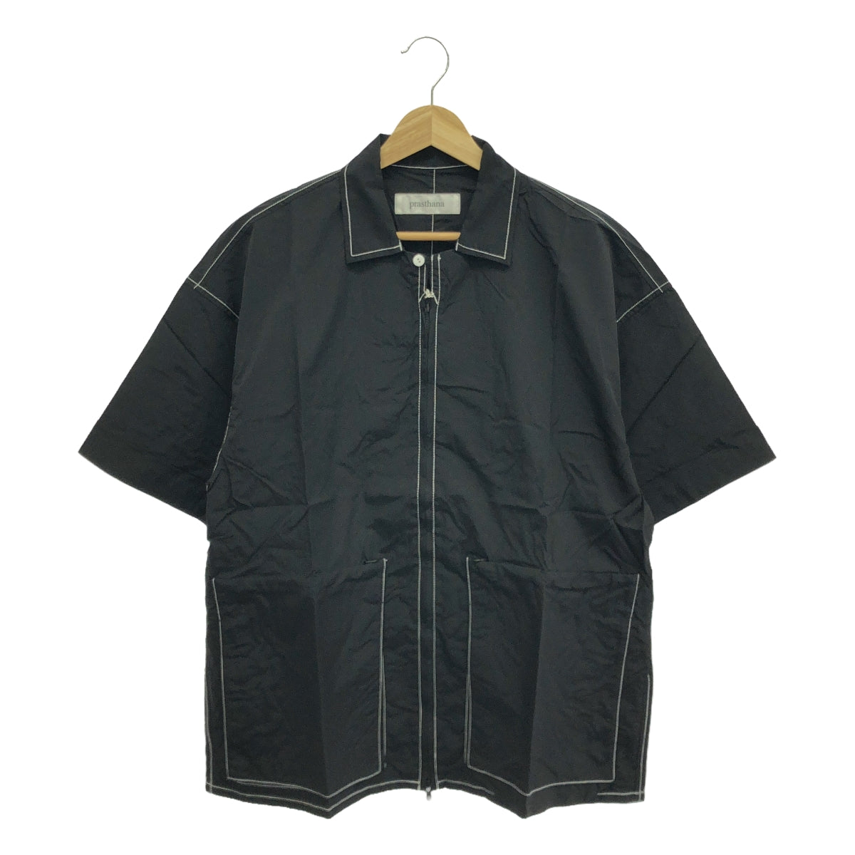 【新品】  prasthana / プラスターナ | east wind work shirt 半袖シャツ | M | ブラック | メンズ