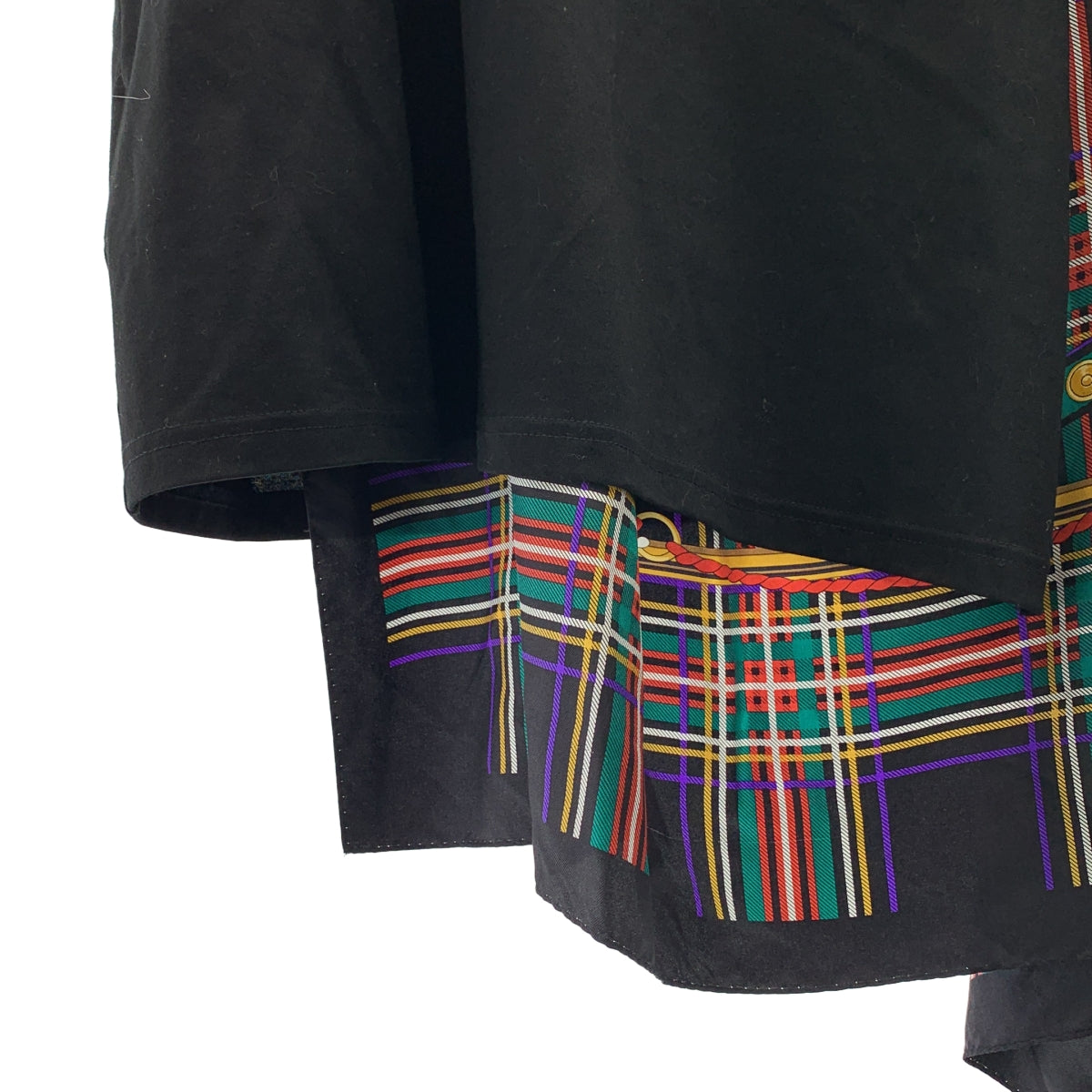 JUNYA WATANABE / 준야 와타나베 | 2025SS | Dark Knight × 체크 무늬 실크 스카프 도킹 T 셔츠 | M | 여성