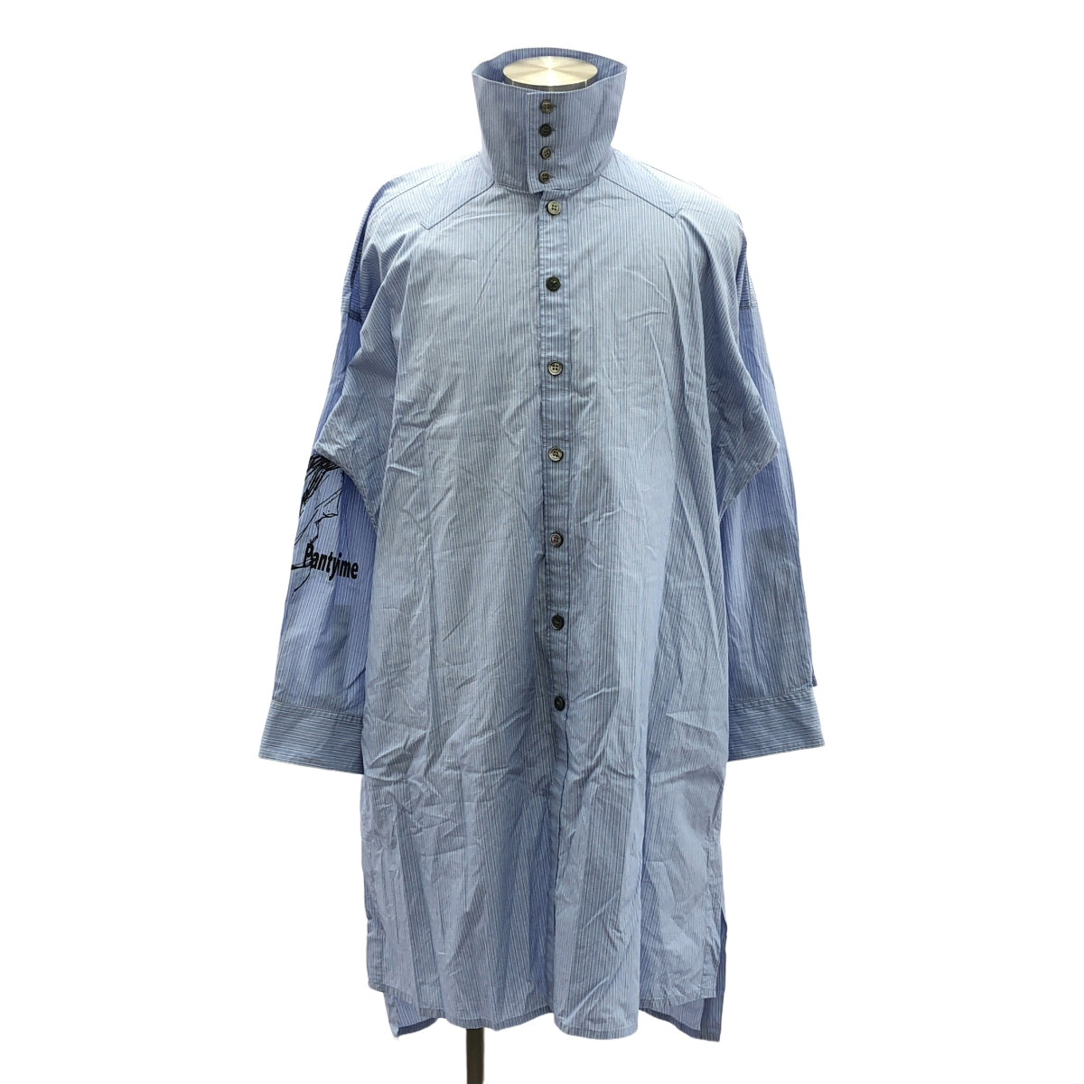 YOHJI YAMAMOTO POUR HOMME / ヨウジヤマモトプールオム | 2017AW | Panty Timeプリント ストライプコットン ブロード ロングシャツ | 1 | ブルー | メンズ