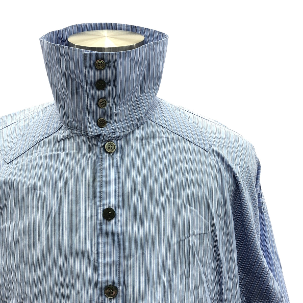 YOHJI YAMAMOTO POUR HOMME / ヨウジヤマモトプールオム | 2017AW | Panty Timeプリント ストライプコットン ブロード ロングシャツ | 1 | ブルー | メンズ