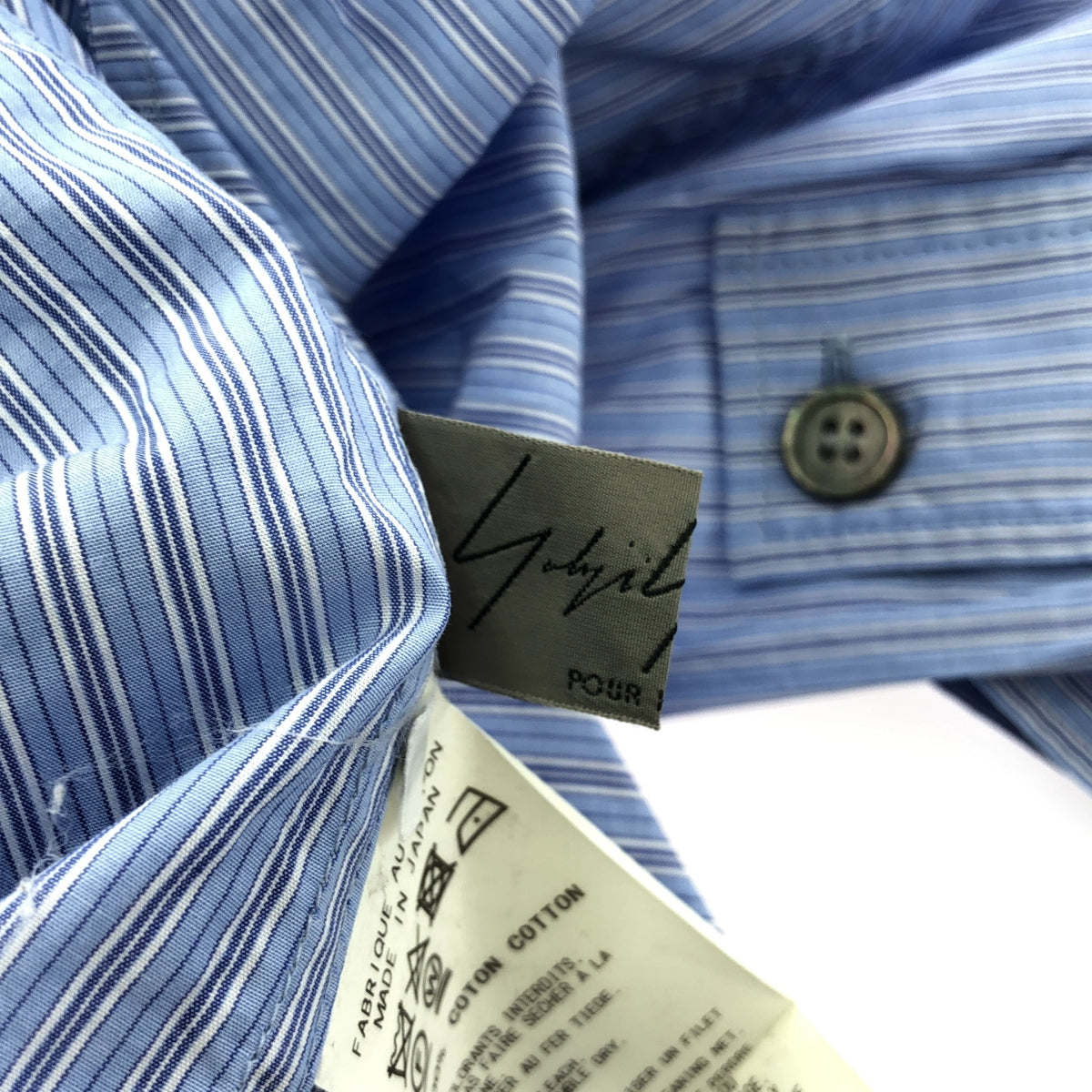 YOHJI YAMAMOTO POUR HOMME / ヨウジヤマモトプールオム | 2017AW | Panty Timeプリント ストライプコットン ブロード ロングシャツ | 1 | ブルー | メンズ