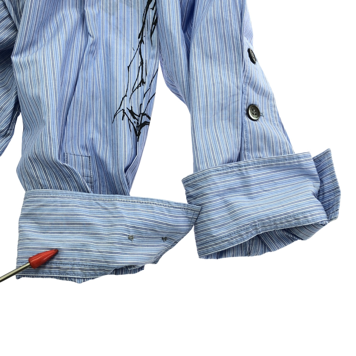 山本耀司男士 | 2017秋冬 | Panty Time 印花條紋棉質寬長襯衫 | 1 |藍色 |男士