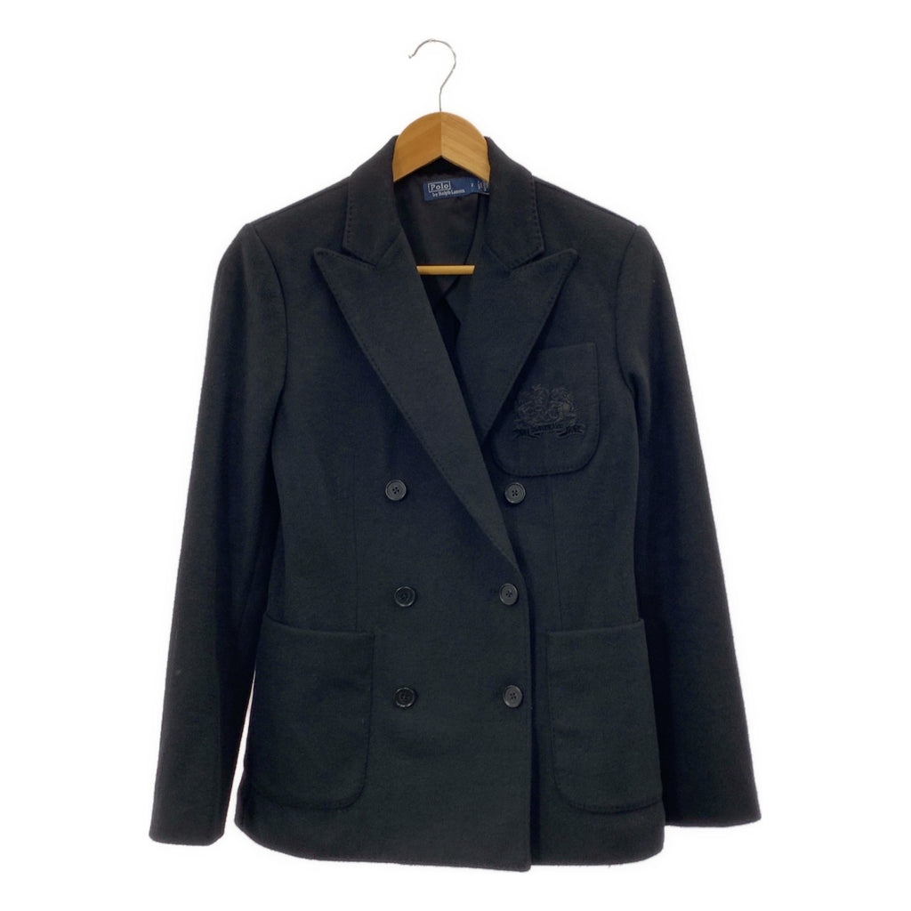 【美品】  POLO RALPH LAUREN / ポロラルフローレン | Logo Crest Brushed Blazer / 装飾 ロゴクレスト ブラッシュド ダブルブレスト ブレザー ジャケット | 2 | ブラック | レディース