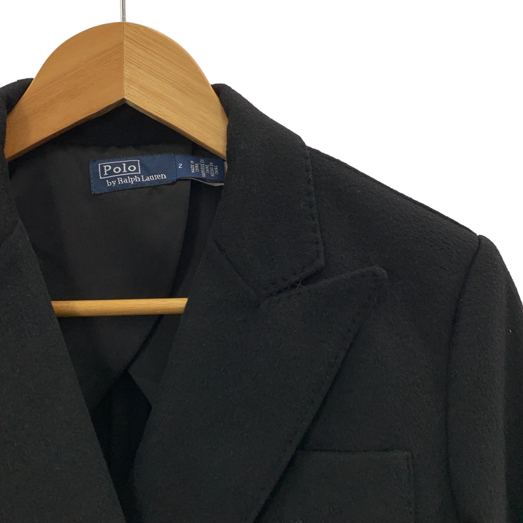 【美品】  POLO RALPH LAUREN / ポロラルフローレン | Logo Crest Brushed Blazer / 装飾 ロゴクレスト ブラッシュド ダブルブレスト ブレザー ジャケット | 2 | ブラック | レディース