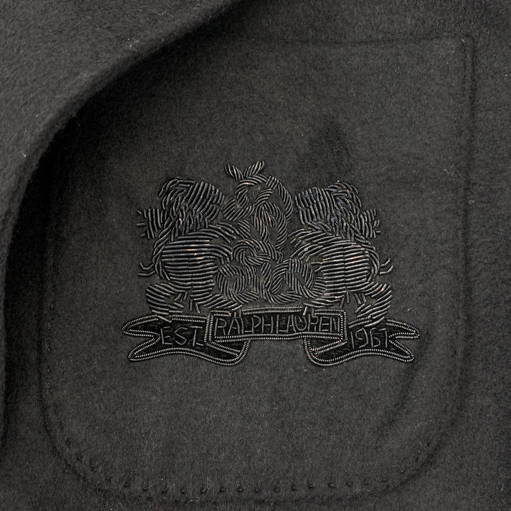 【美品】  POLO RALPH LAUREN / ポロラルフローレン | Logo Crest Brushed Blazer / 装飾 ロゴクレスト ブラッシュド ダブルブレスト ブレザー ジャケット | 2 | ブラック | レディース