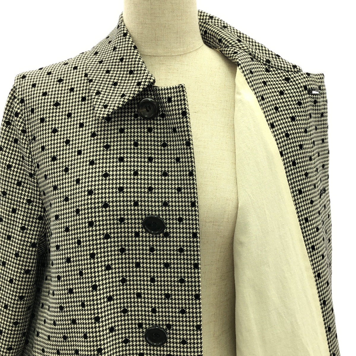 tricot COMME des GARCONS | Wool dot houndstooth coat | M | Black/White | Women's