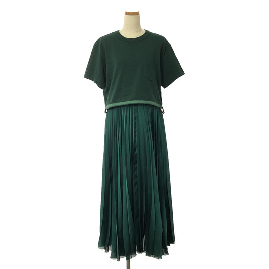 【美品】  sacai / サカイ | Cotton Jersey × Satin Dress / ドッキング プリーツ ワンピース | 2 | グリーン | レディース