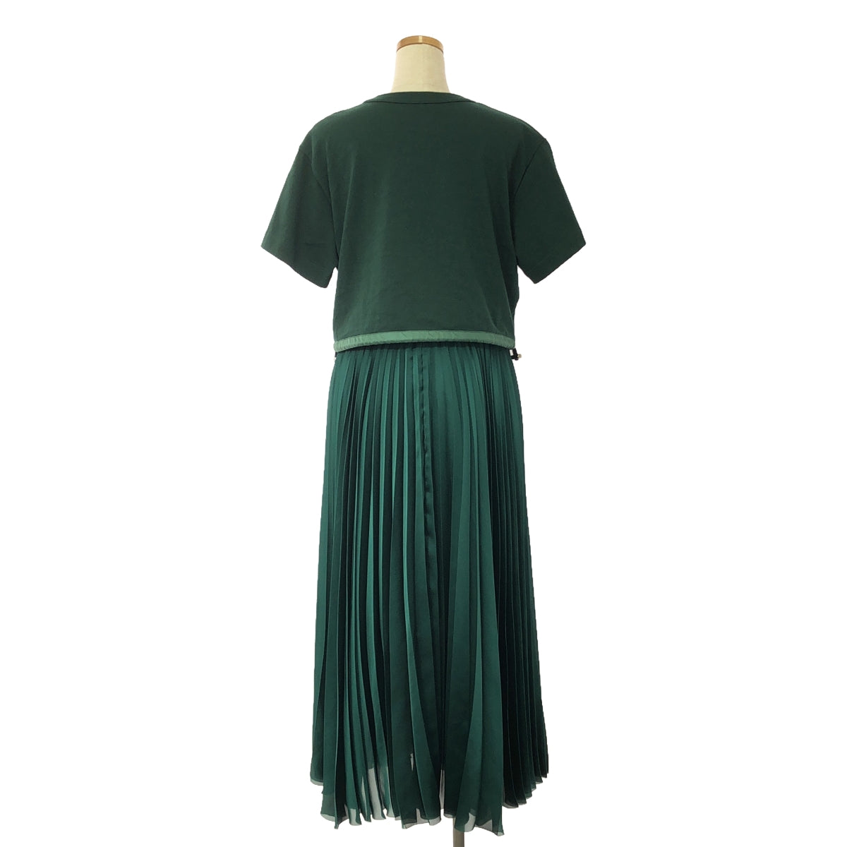 【美品】  sacai / サカイ | Cotton Jersey × Satin Dress / ドッキング プリーツ ワンピース | 2 | グリーン | レディース