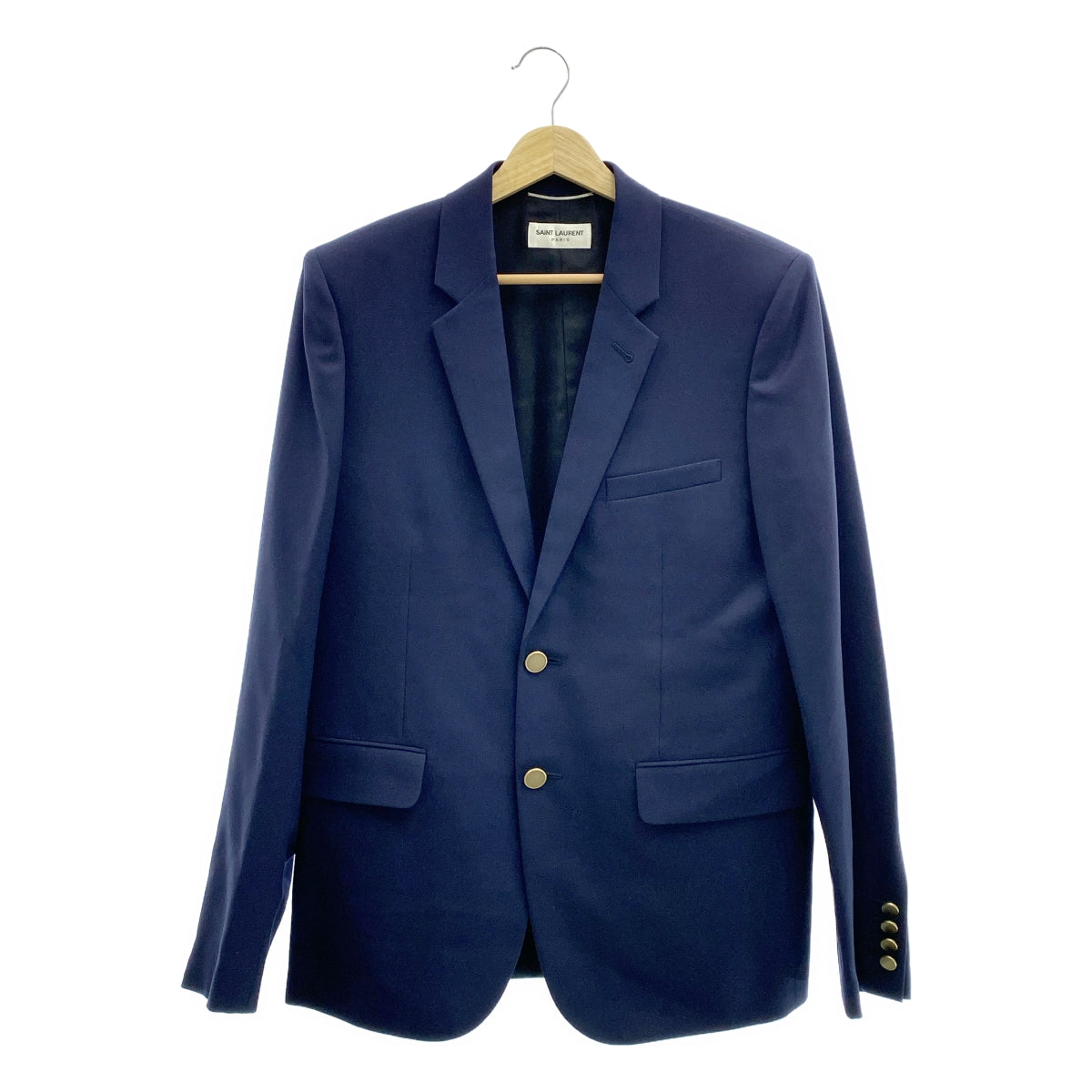 SAINT LAURENT PARIS | 金色扣環缺口翻領羊毛修身外套 | 尺寸 48 | 男款