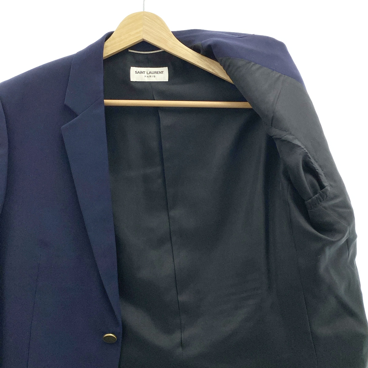 SAINT LAURENT PARIS | 金色扣環缺口翻領羊毛修身外套 | 尺寸 48 | 男款