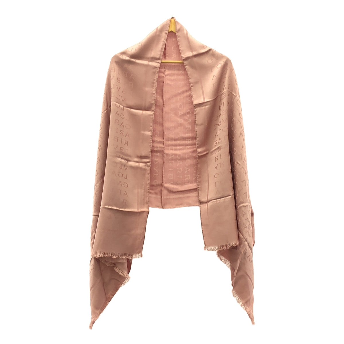 [狀況良好] BVLGARI |字母長披肩 / 絲質羊毛全身標誌流蘇大披肩 / 男女通用 |粉紅色的