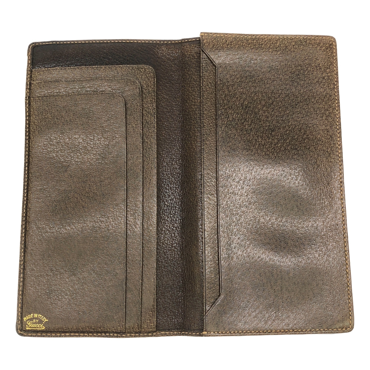 GUCCI | 舊款 GG Shima 長版皮夾 折疊皮革 x PVC | 米色 / 棕色 | 女款