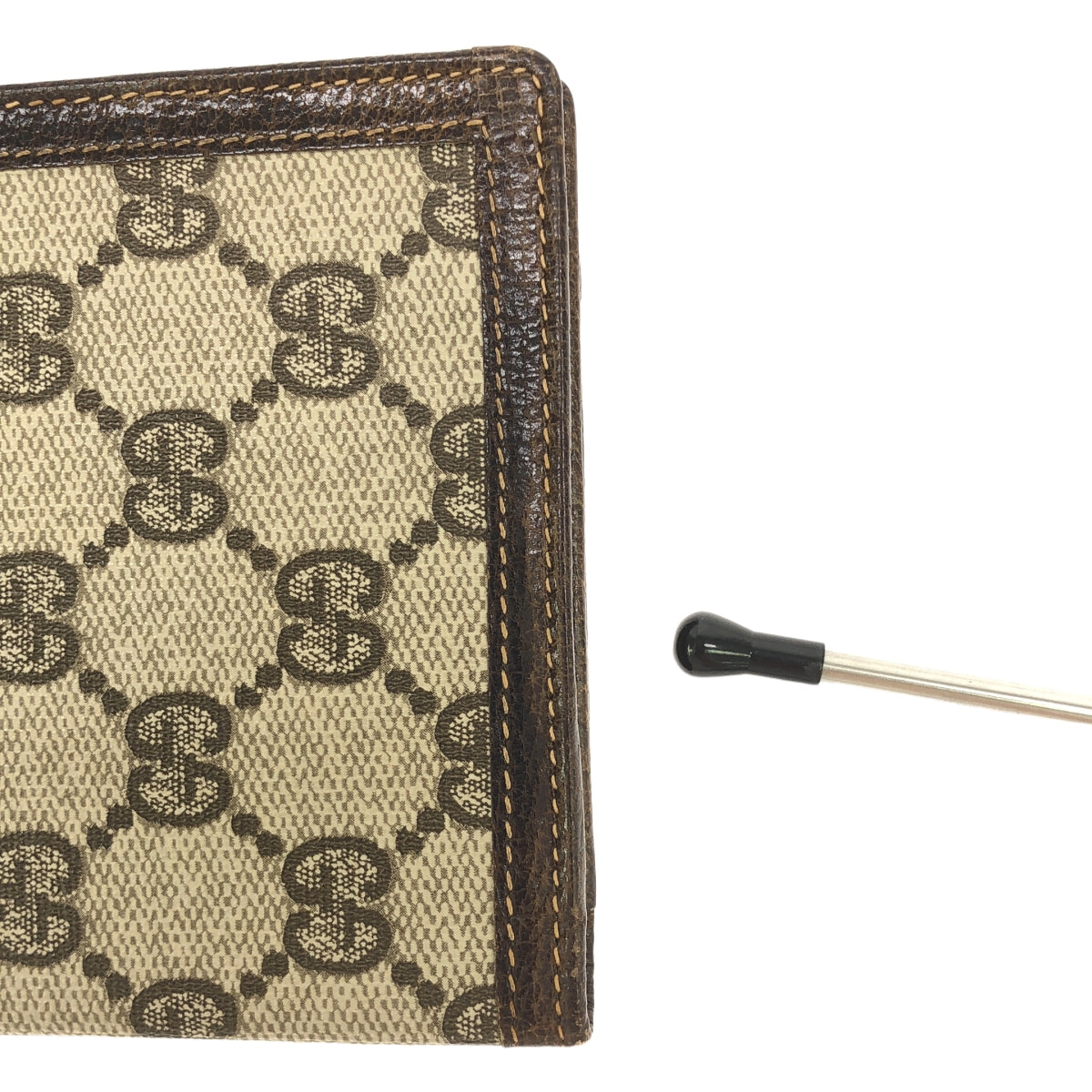 GUCCI | 舊款 GG Shima 長版皮夾 折疊皮革 x PVC | 米色 / 棕色 | 女款