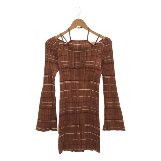 [New] Mame Kurogouchi | 2023SS | Random Ribbed Plaid Knitted Dress With Choker | 2 | BROWN | Women's