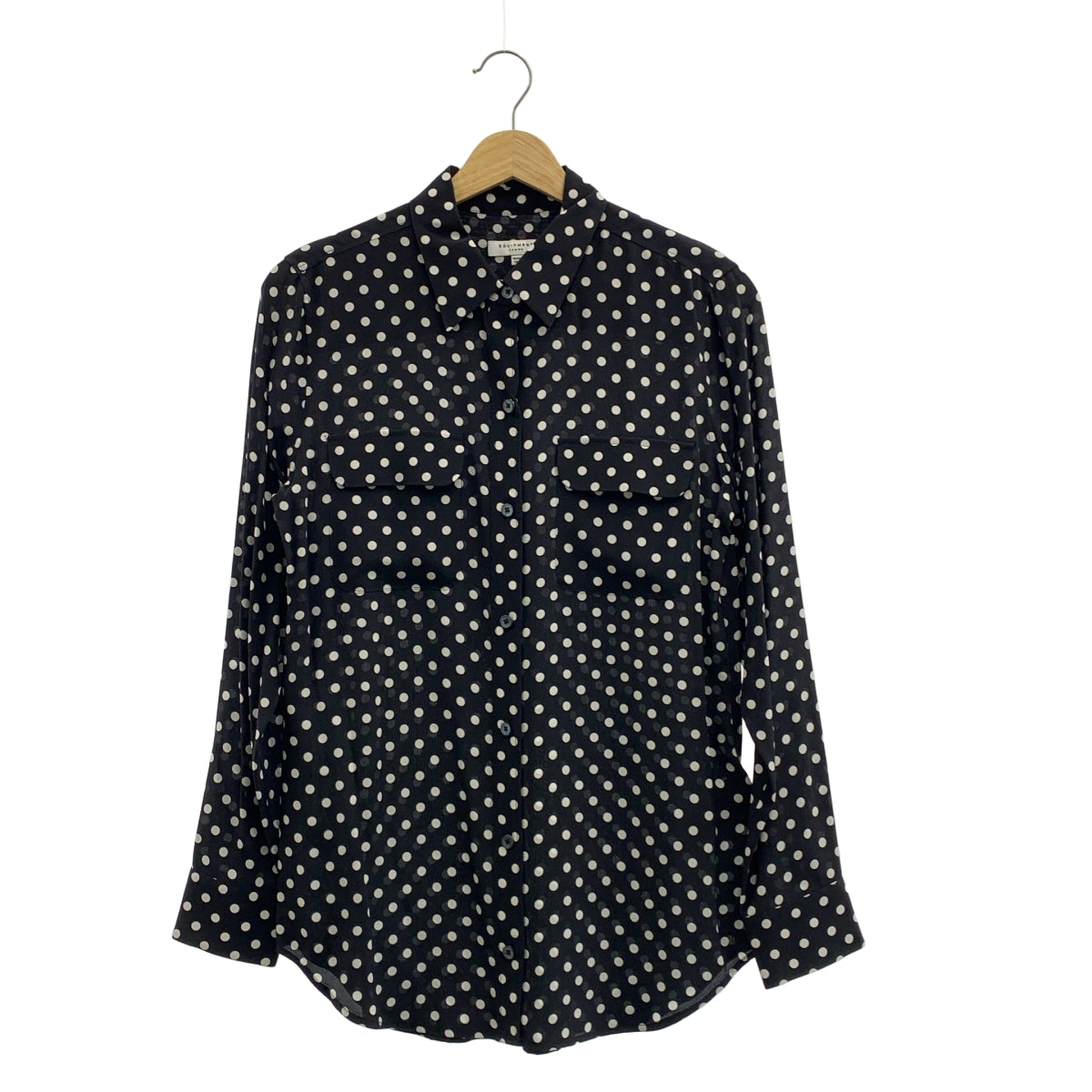 EQUIPMENT / エキップモン | silk 100％ / シルク 総柄 ロゴボタン シャツ ブラウス | S | レディース