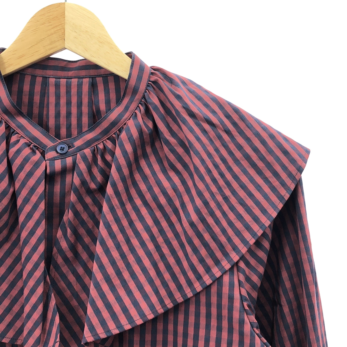 Tomorrowland MACPHEE | 彈性格紋開叉斗篷領襯衫 | 36 碼 | 海軍藍/紅色 | 女款