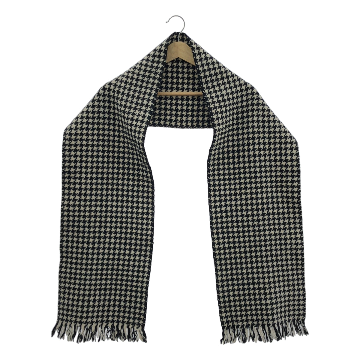 MARGARET HOWELL / マーガレットハウエル | ウール 千鳥格子柄 フリンジマフラー | ホワイト / ブラック | レディース