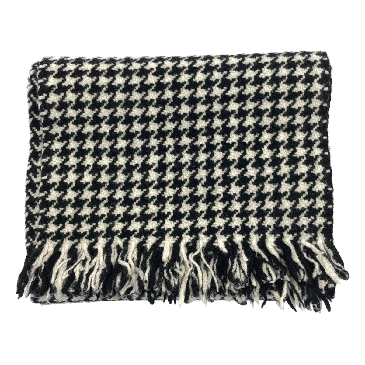 MARGARET HOWELL / マーガレットハウエル | ウール 千鳥格子柄 フリンジマフラー | ホワイト / ブラック | レディース