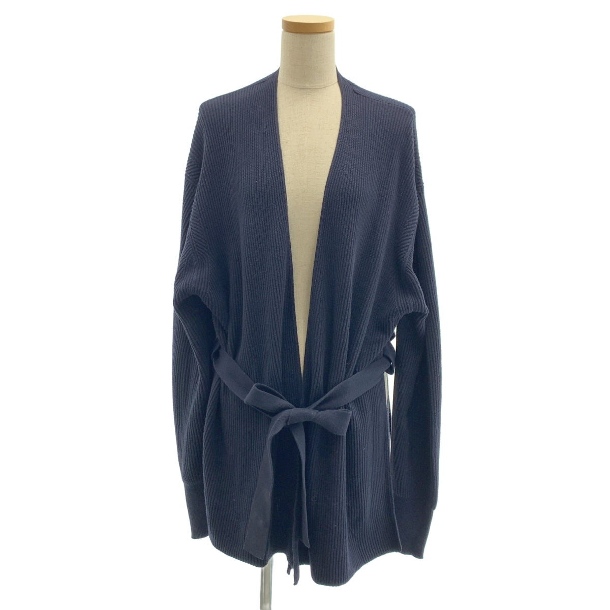 HELMUT LANG / 헬무트랑 | 코튼 니트 벨티드 롱 가디건 코디건 | S | 다크 네이비 | 여성