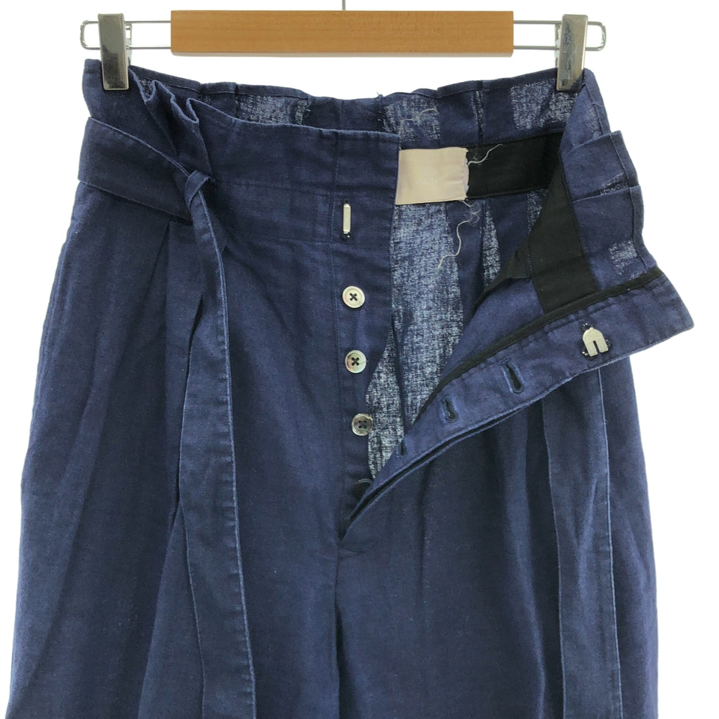 JUN MIKAMI / ジュンミカミ | リネン ハイウエスト タック ベルテッドパンツ | ネイビー | レディース