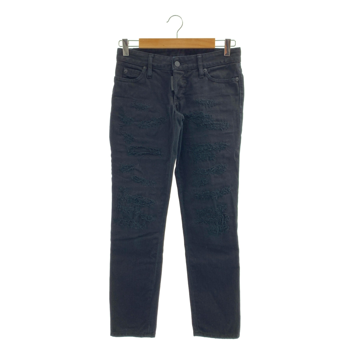 DSQUARED2 / 디스퀘어드 | 2021SS | JENNIFER CROPPED JEAN / 데미지 가공 블랙 데님 팬츠 | 36 |
