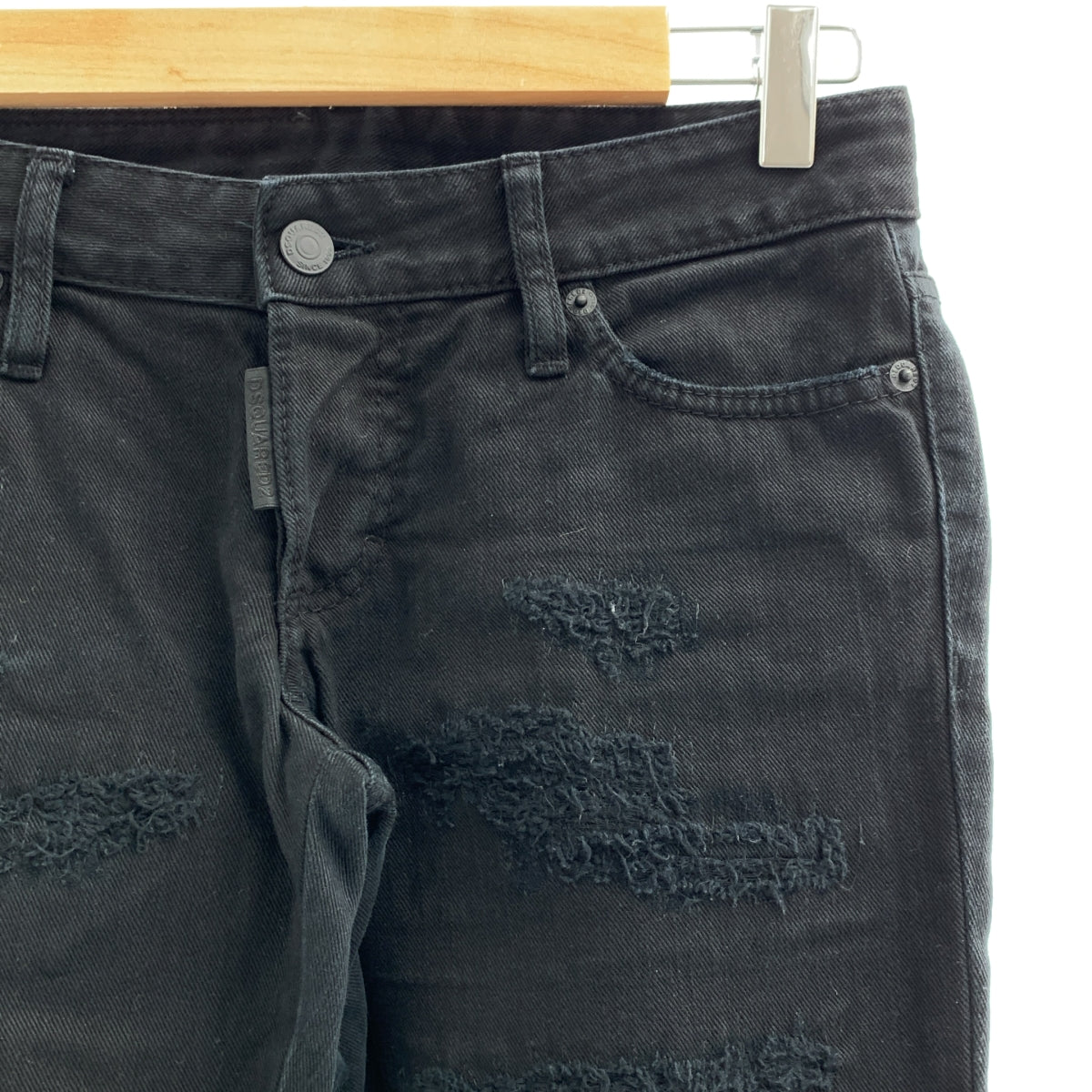 DSQUARED2 / 디스퀘어드 | 2021SS | JENNIFER CROPPED JEAN / 데미지 가공 블랙 데님 팬츠 | 36 |