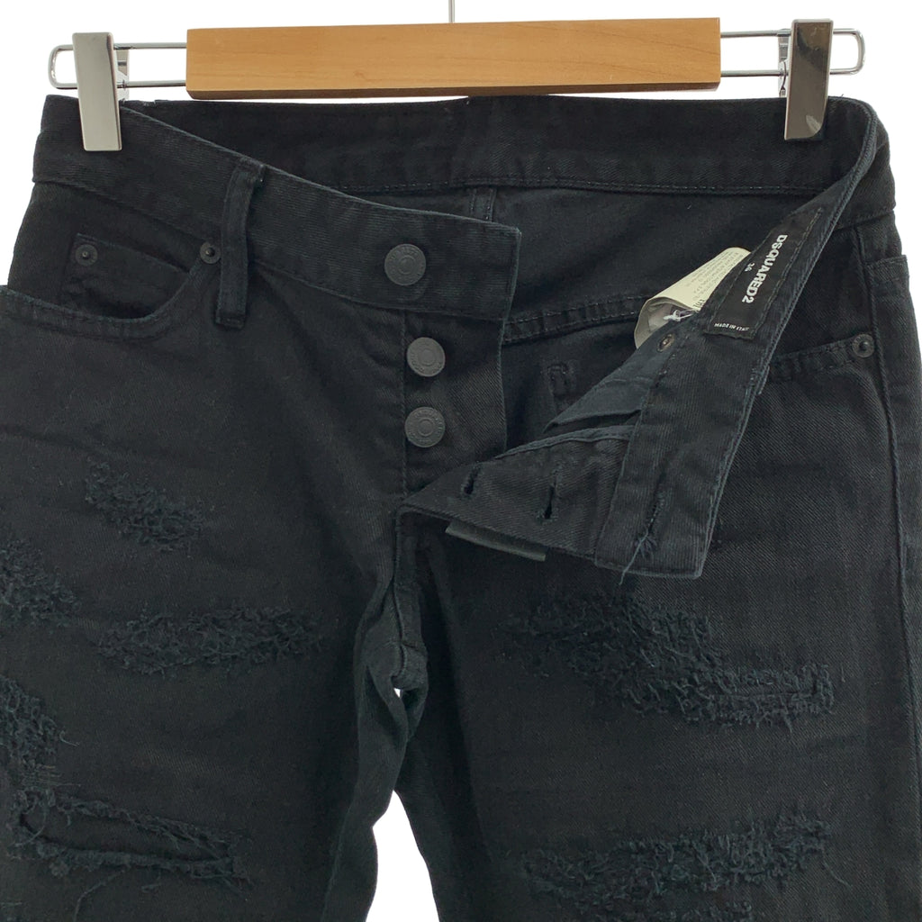 DSQUARED2 / 디스퀘어드 | 2021SS | JENNIFER CROPPED JEAN / 데미지 가공 블랙 데님 팬츠 | 36 |