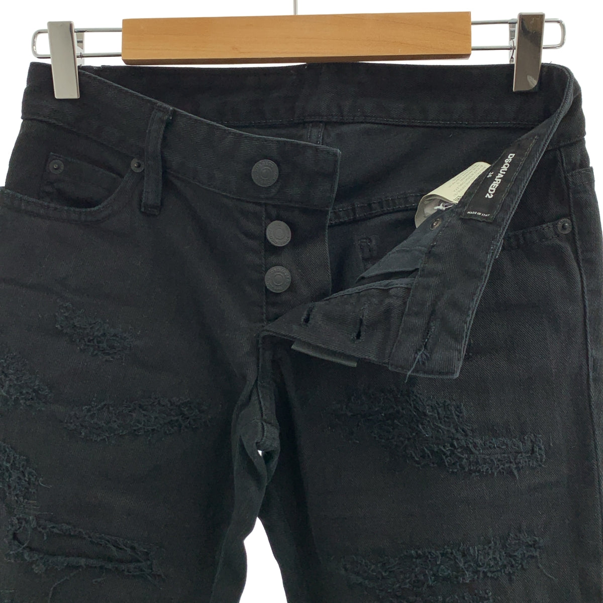 DSQUARED2 / 디스퀘어드 | 2021SS | JENNIFER CROPPED JEAN / 데미지 가공 블랙 데님 팬츠 | 36 |