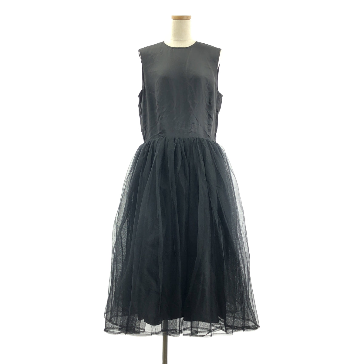 【美品】  noir kei ninomiya / ノワールケイニノミヤ | AD2022 | ノースリーブ キュプラ 切替 チュール ワンピース | M | ブラック | レディース