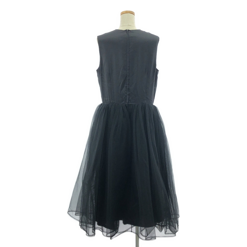 【美品】  noir kei ninomiya / ノワールケイニノミヤ | AD2022 | ノースリーブ キュプラ 切替 チュール ワンピース | M | ブラック | レディース