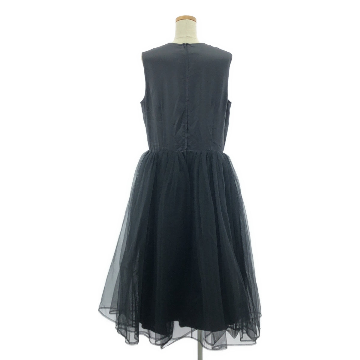 【美品】  noir kei ninomiya / ノワールケイニノミヤ | AD2022 | ノースリーブ キュプラ 切替 チュール ワンピース | M | ブラック | レディース