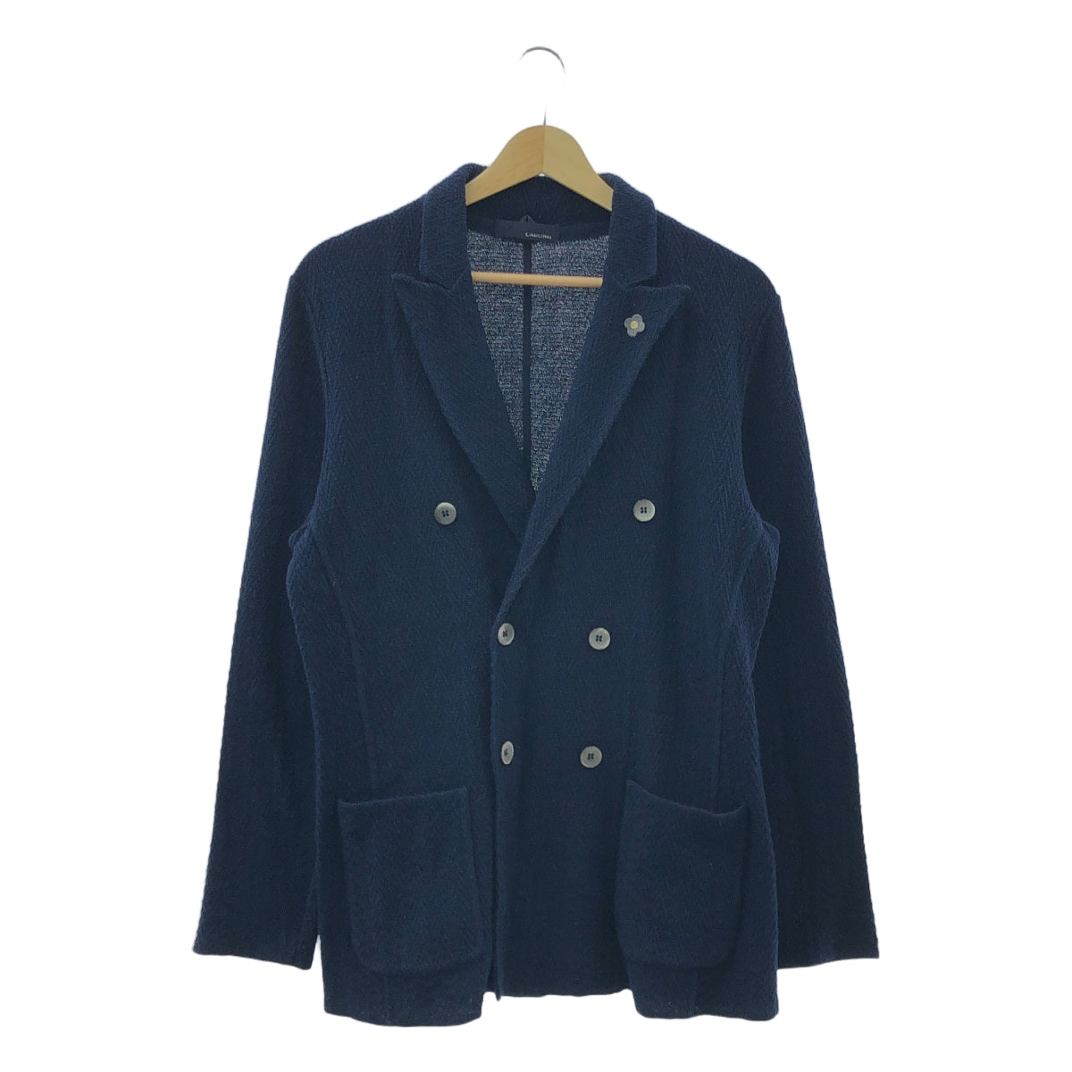 [狀況極佳] LARDINI | 胸花棉質針織雙排扣外套 | S碼 | 海軍藍 | 男款