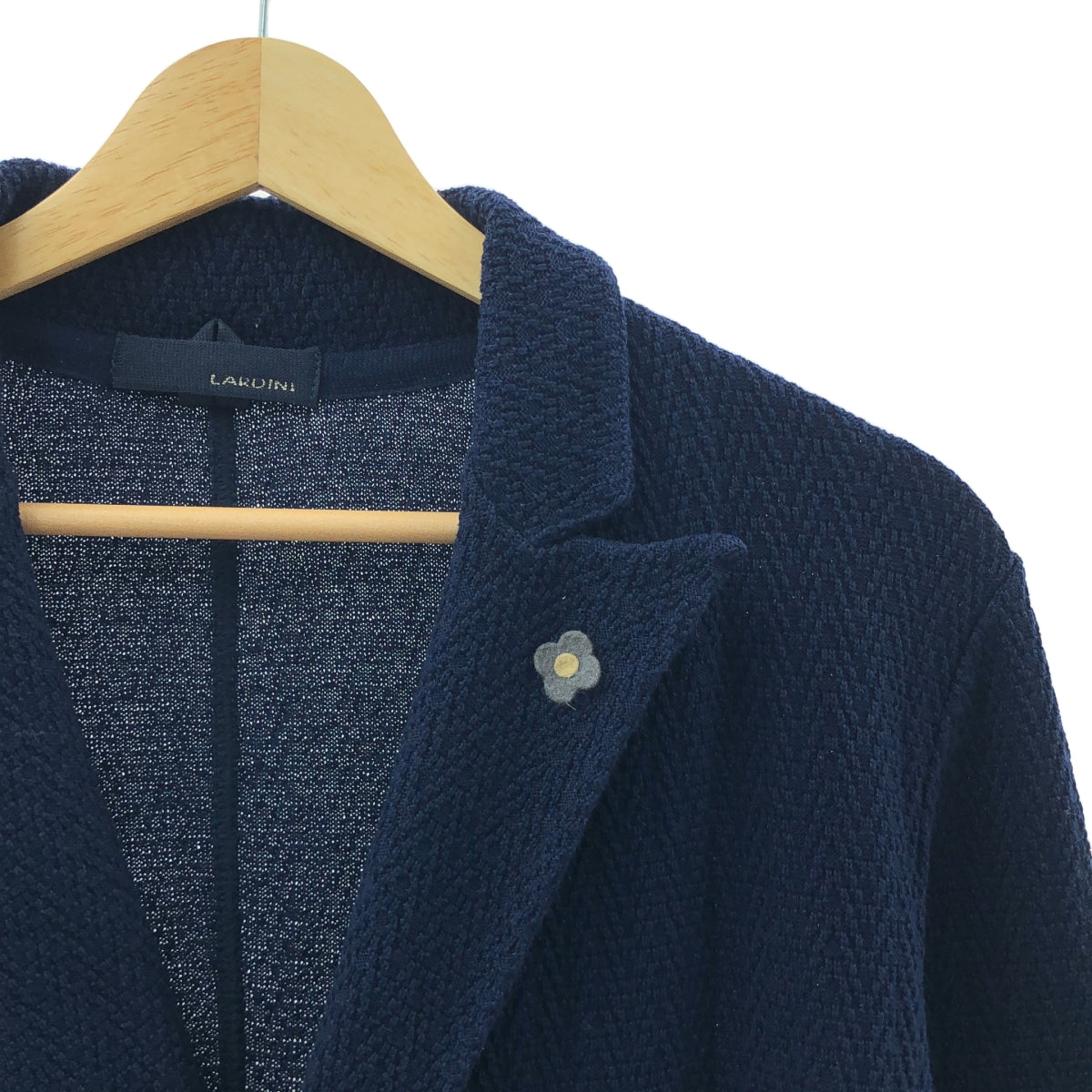 [狀況極佳] LARDINI | 胸花棉質針織雙排扣外套 | S碼 | 海軍藍 | 男款