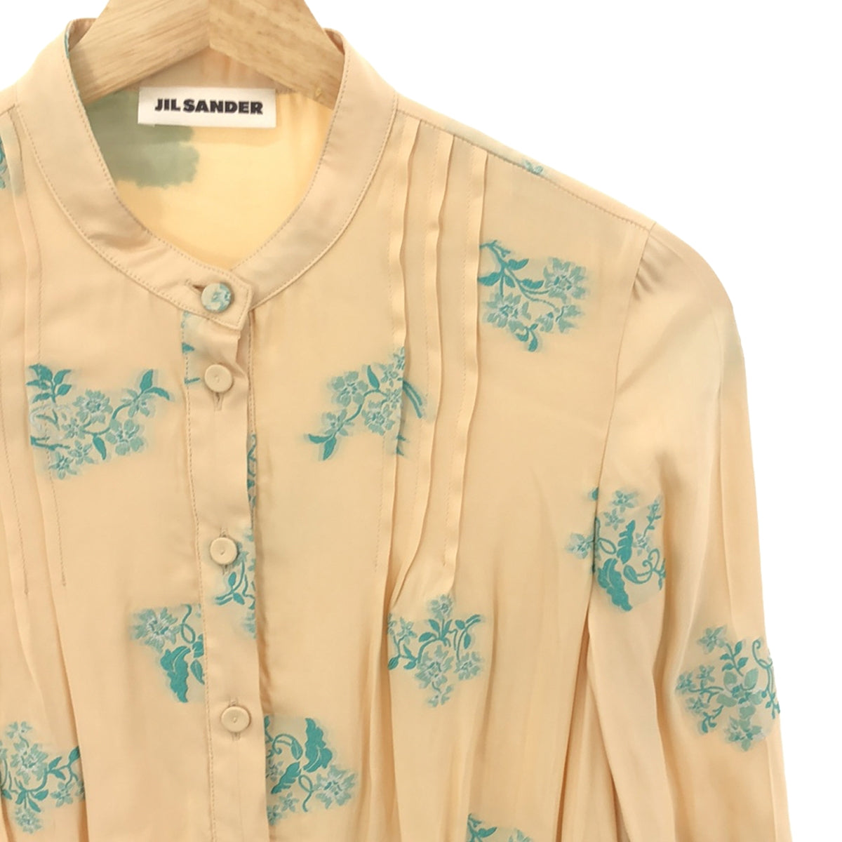 [Beautiful Condition] JIL SANDER | 2020AW | Flower Embroidery Pintuck Gathered Band Collar Shirt Dress | 34 | Beige | Women's