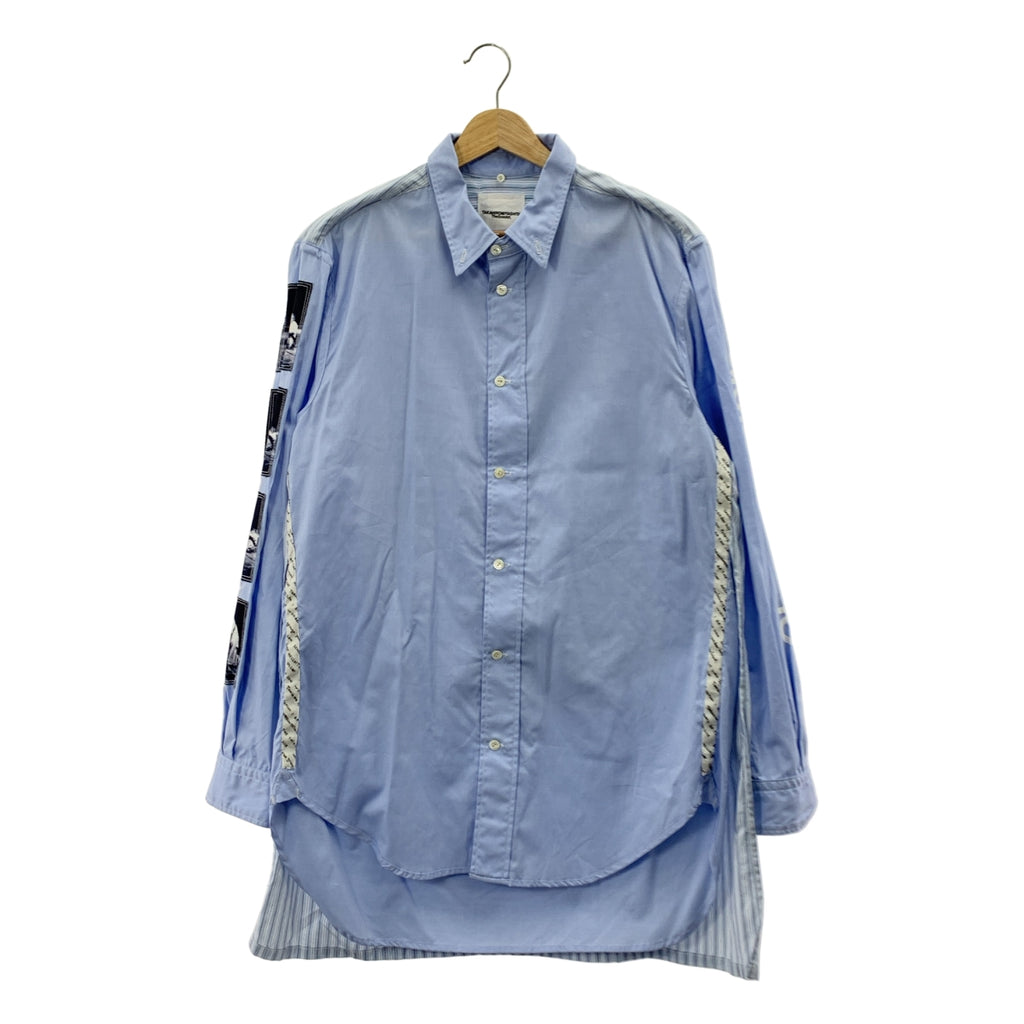 TAKAHIROMIYASHITA The Soloist / タカヒロミヤシタザソロイスト | コットン ストライプ 切替 フォトプリント 180°シャツ | 44 | ブルー | メンズ